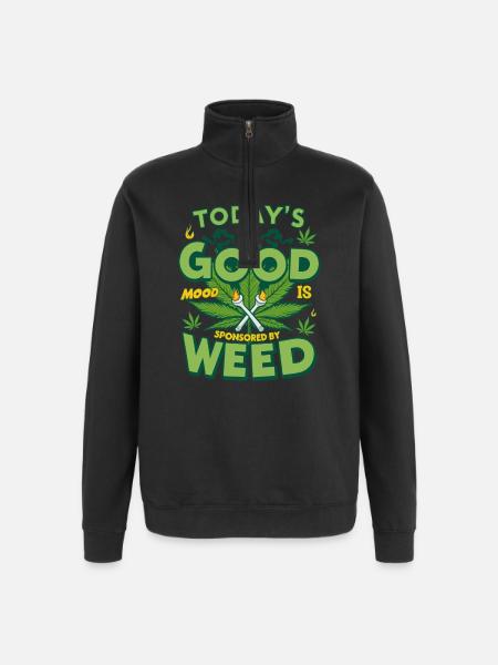 Good Mood Weed - Quarter-Zip Sweatshirt - black