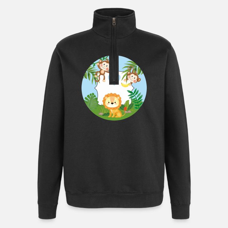 Amitié - Petits singes et lion - Sweat à zip 1/4 - noir