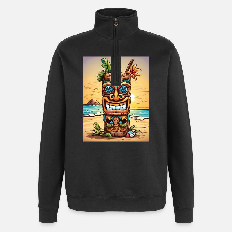 Tiki Statue - Sweat à zip 1/4 - noir