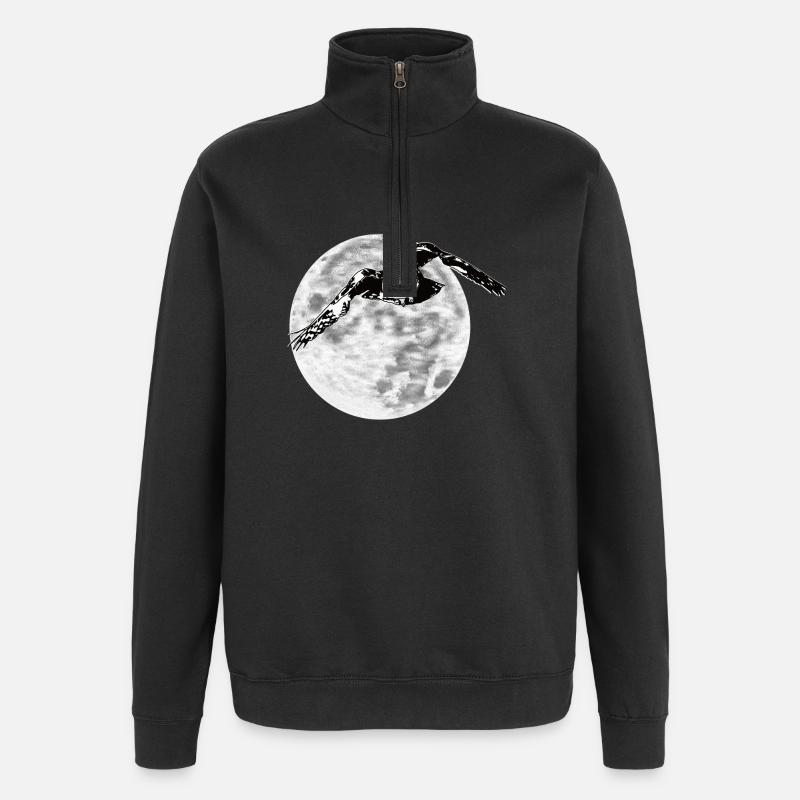 Hibou devant la lune - Sweat à zip 1/4 - noir