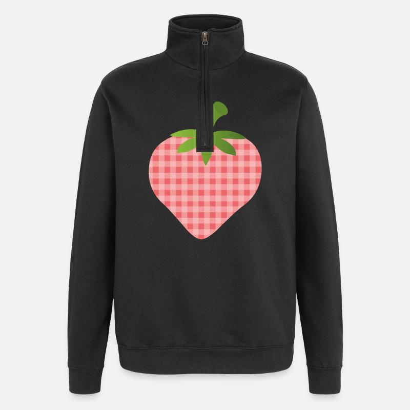 Erdbeere mit Karomuster - personalisierbar - Quarter-Zip-Sweatshirt - Schwarz