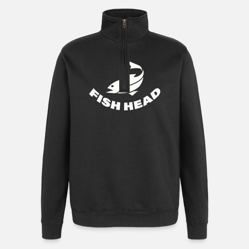 TÊTE DE POISSON - Sweat à zip 1/4 - noir