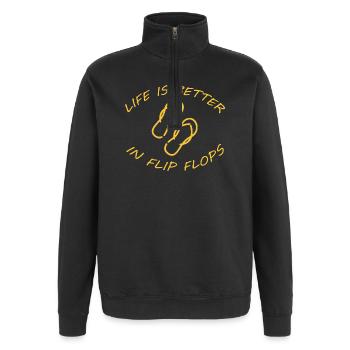 LIFE IS BETTER IN FLIP FLOPS - Quarter-Zip Sweatshirt - black - Front - AI Model Female 172 light (172cm) & AI Model Male 178 dark (178cm)