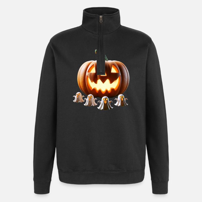 Fantômes de citrouille d’Halloween - Sweat à zip 1/4 - noir