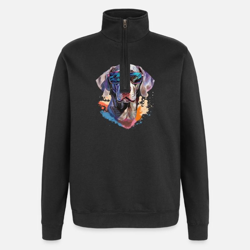 Weimaraner mit Sonnenbrille - Quarter-Zip-Sweatshirt - Schwarz