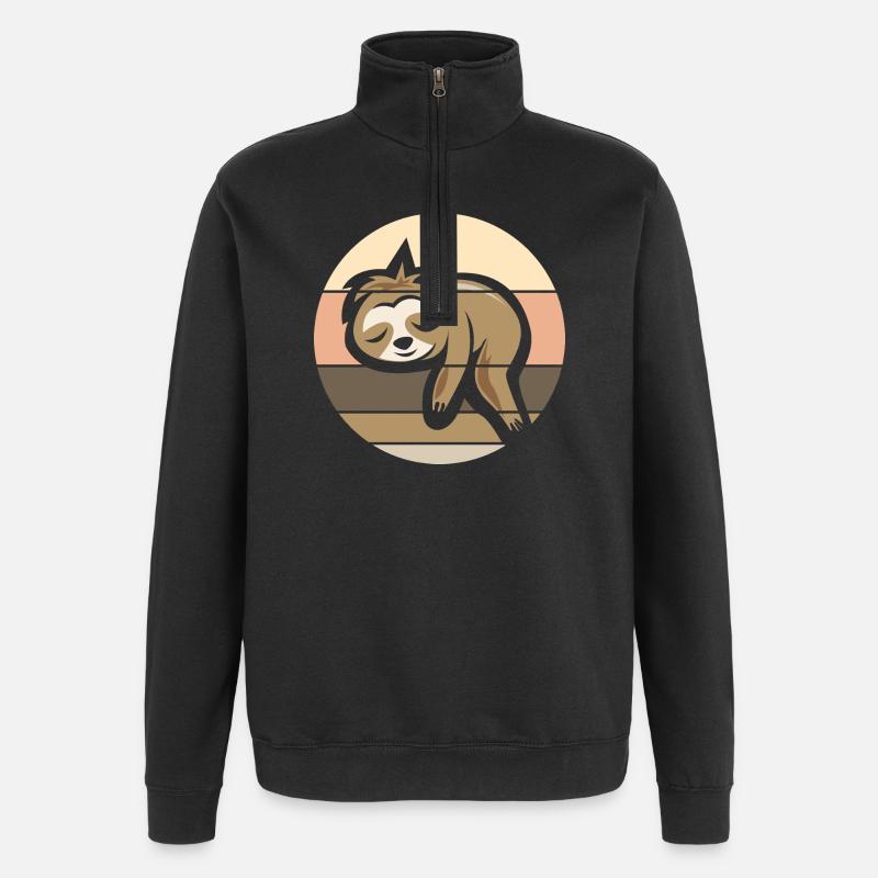 retro sloth comic icon sunset logo - Quarter-Zip Sweatshirt - black