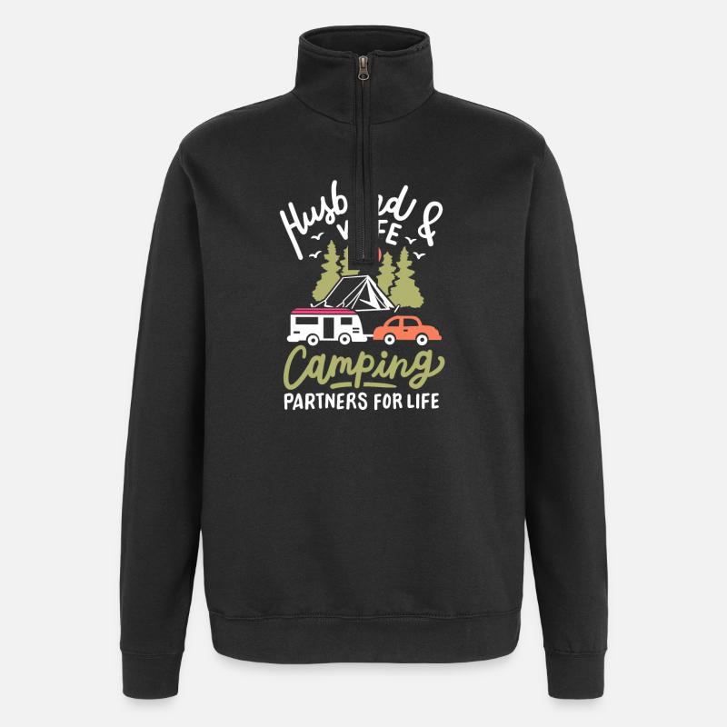 Camper Camping - Quarter-Zip-Sweatshirt - Schwarz