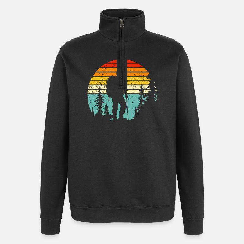 Randonneur silhouette au coucher rétro - Sweat à zip 1/4 - noir