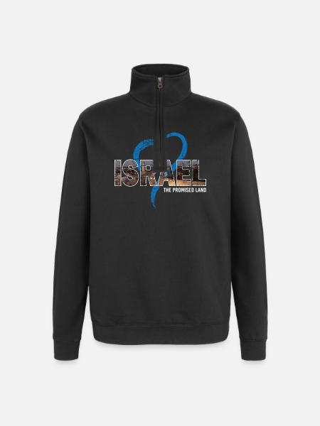 Israel mit Herz - Quarter-Zip-Sweatshirt - Schwarz