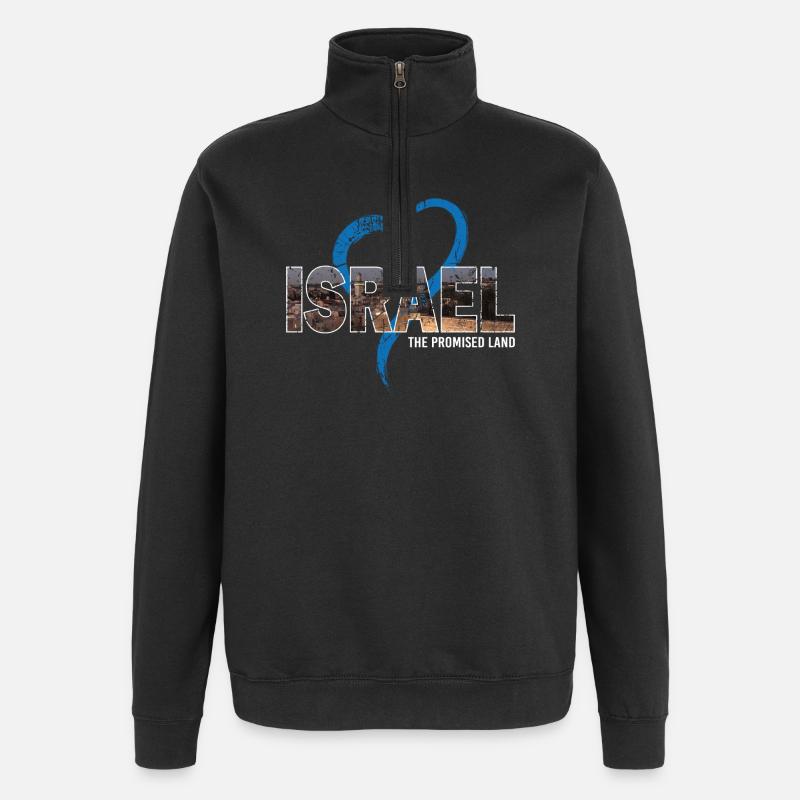 Israel mit Herz - Quarter-Zip-Sweatshirt - Schwarz