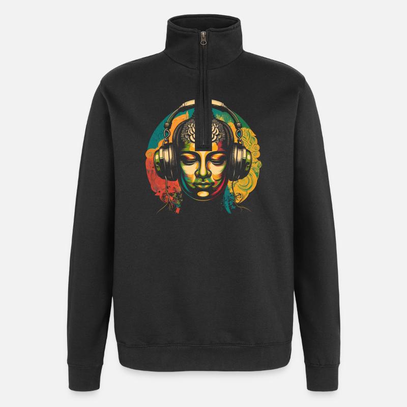 Bouddha - Sweat à zip 1/4 - noir