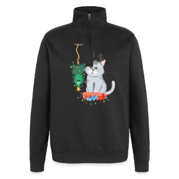 Katze und Weihnachtsbaum Anti Weihnachten - Quarter-Zip-Sweatshirt - Schwarz - Vorne - AI Model Female 172 light (172cm) & AI Model Male 178 dark (178cm)