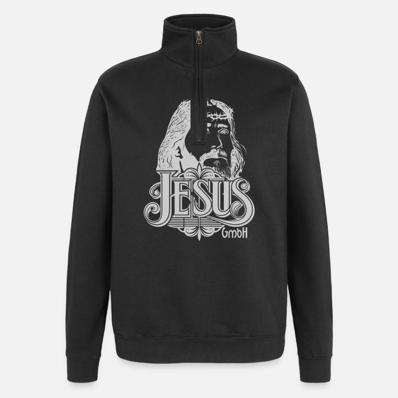 Jesus Kopf hellgrau - Quarter-Zip-Sweatshirt - Schwarz