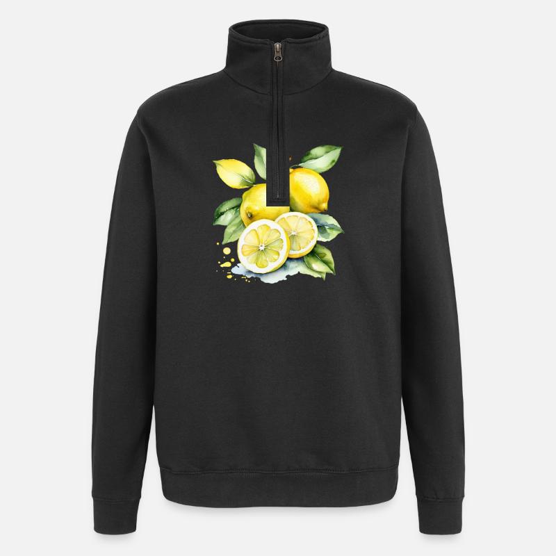 Citrons jaunes aigres à l’aquarelle - Sweat à zip 1/4 - noir