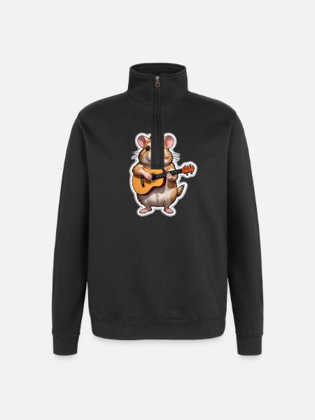 Hamster spielt Gitarre - Quarter-Zip-Sweatshirt - Schwarz