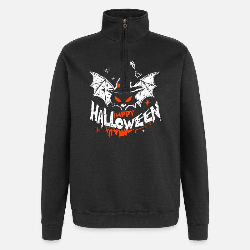 Halloween Fledermaus mit Hexenhut - Fun Design - Quarter-Zip-Sweatshirt - Schwarz