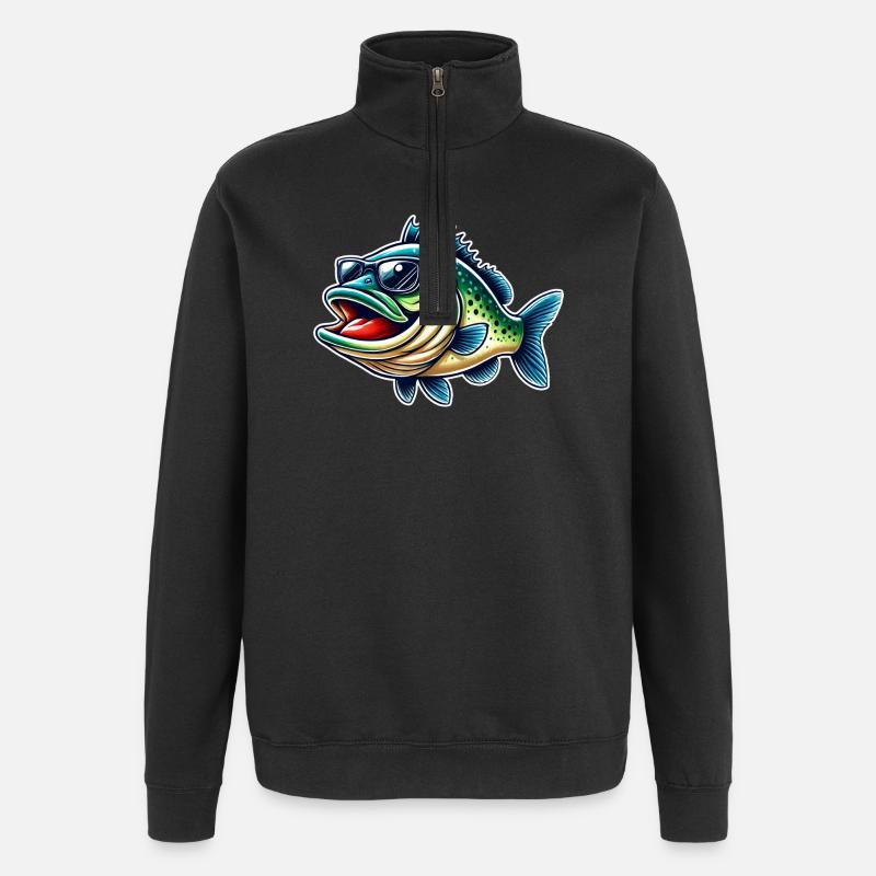Barsch Angeln - Quarter-Zip-Sweatshirt - Schwarz