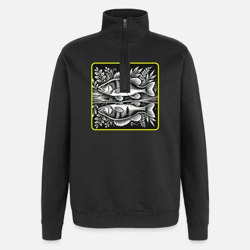 Barsch Angler Silhouette Design - Quarter-Zip-Sweatshirt - Schwarz