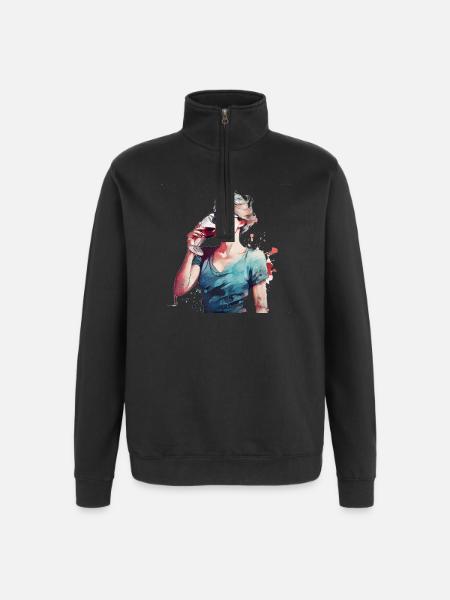 Woman drinking red wine - Quarter-Zip Sweatshirt - black