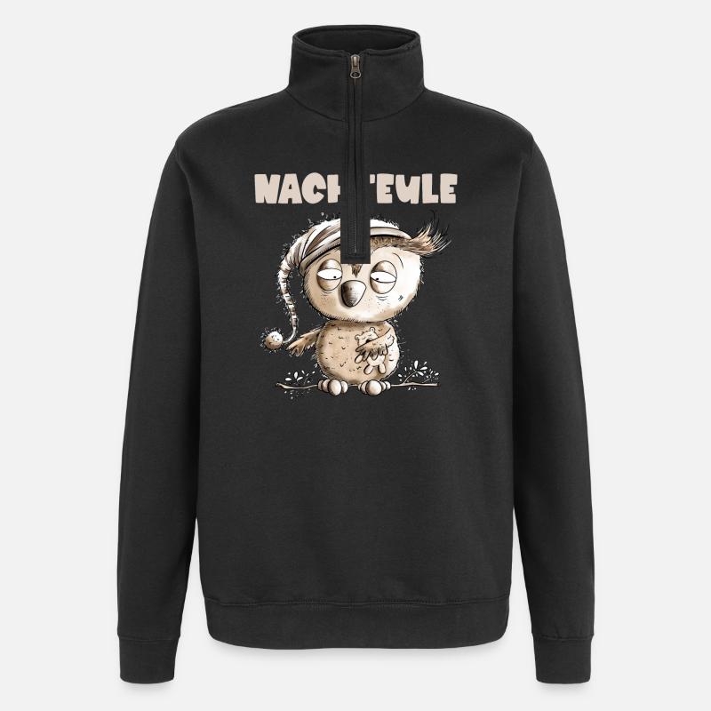 Droll Night Owl Owl - Quarter-Zip Sweatshirt - black