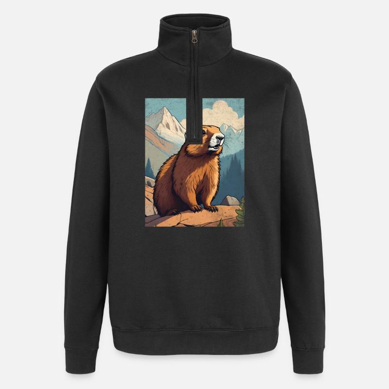 Murmeltier in den Bergen - Quarter-Zip-Sweatshirt - Schwarz