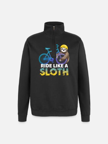 Sloth Biker with Helmet - Quarter-Zip Sweatshirt - black
