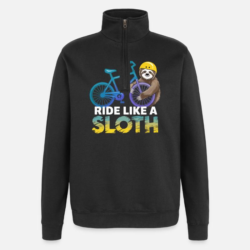 Faultier Biker mit Helm - Quarter-Zip-Sweatshirt - Schwarz