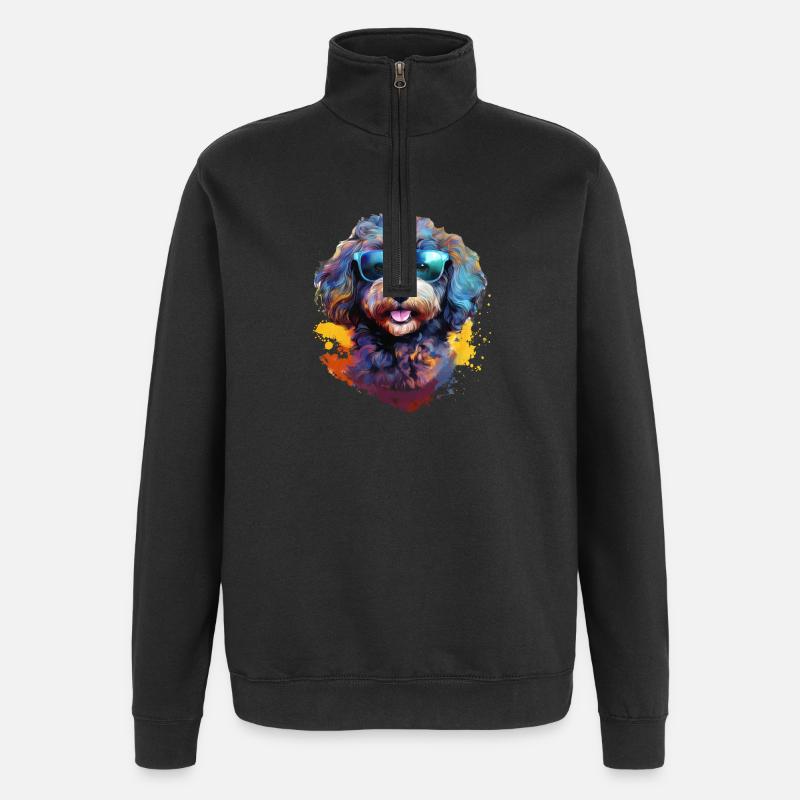 Kleinpudel mit Sonnenbrille - Quarter-Zip-Sweatshirt - Schwarz