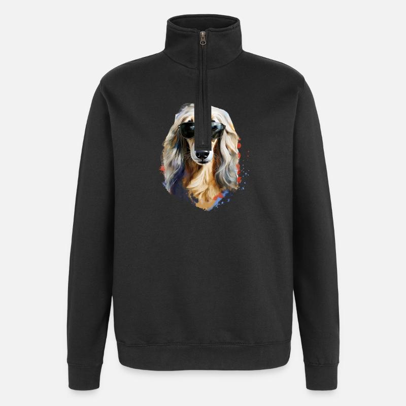 Afghan greyhound with sunglasses - Quarter-Zip Sweatshirt - black