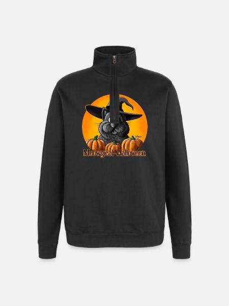 Halloween cat with witch hat - Quarter-Zip Sweatshirt - black