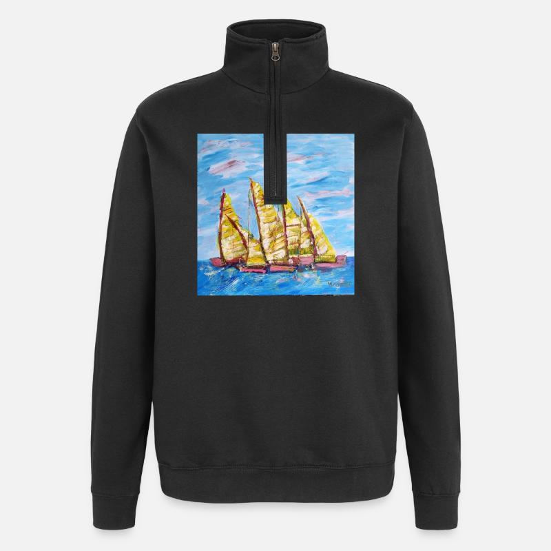 Fjordboot Segelregatte - Quarter-Zip-Sweatshirt - Schwarz