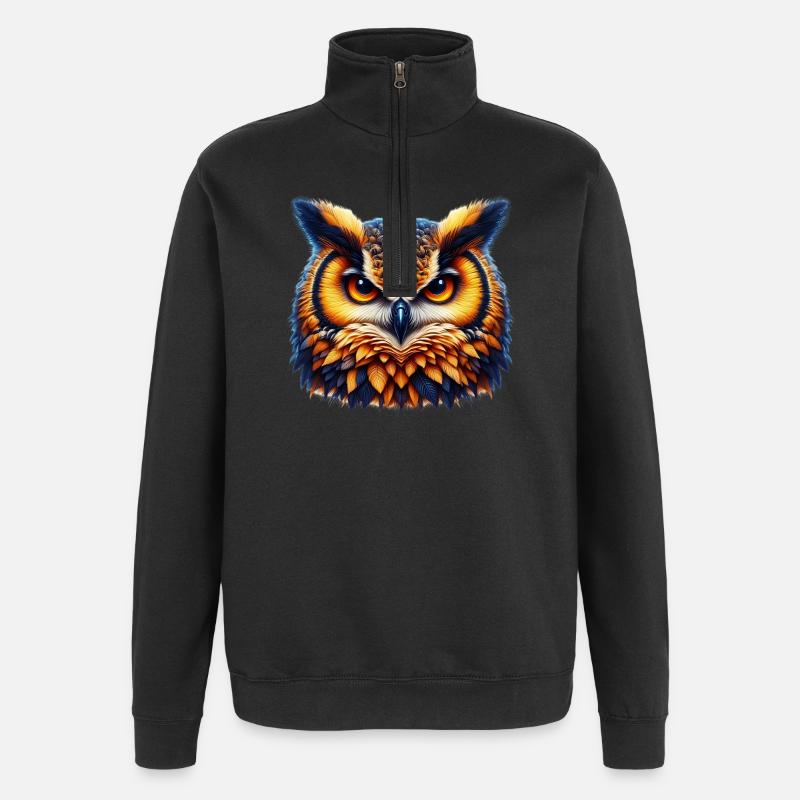 Hibou - Sweat à zip 1/4 - noir