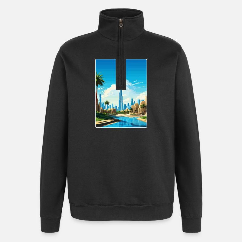 Dubai Skyline Illustration - Quarter-Zip Sweatshirt - black