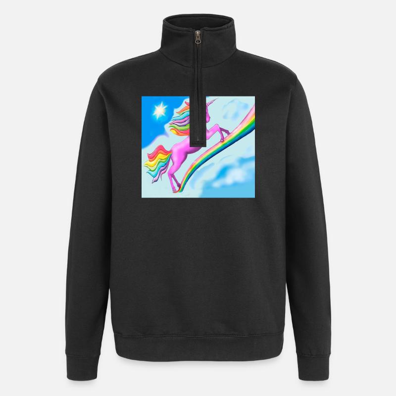 Einhorn und Regenbogen - Quarter-Zip-Sweatshirt - Schwarz