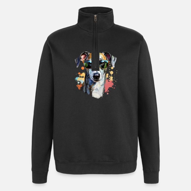 Greyhound mit Sonnenbrille - Quarter-Zip-Sweatshirt - Schwarz