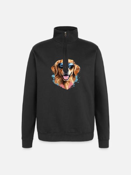 Golden Retriever with Sunglasses - Quarter-Zip Sweatshirt - black