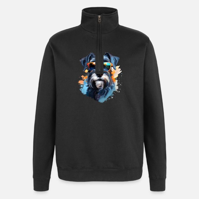 Schnauzer mit Sonnenbrille - Quarter-Zip-Sweatshirt - Schwarz