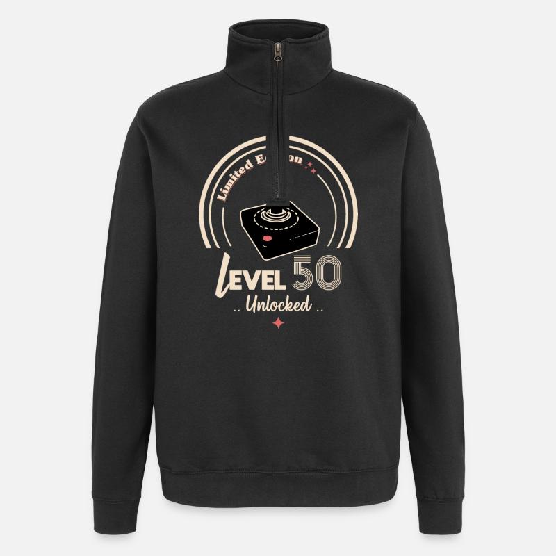 Design-Abzeichen Level 50 Retro-Konsole - Quarter-Zip-Sweatshirt - Schwarz