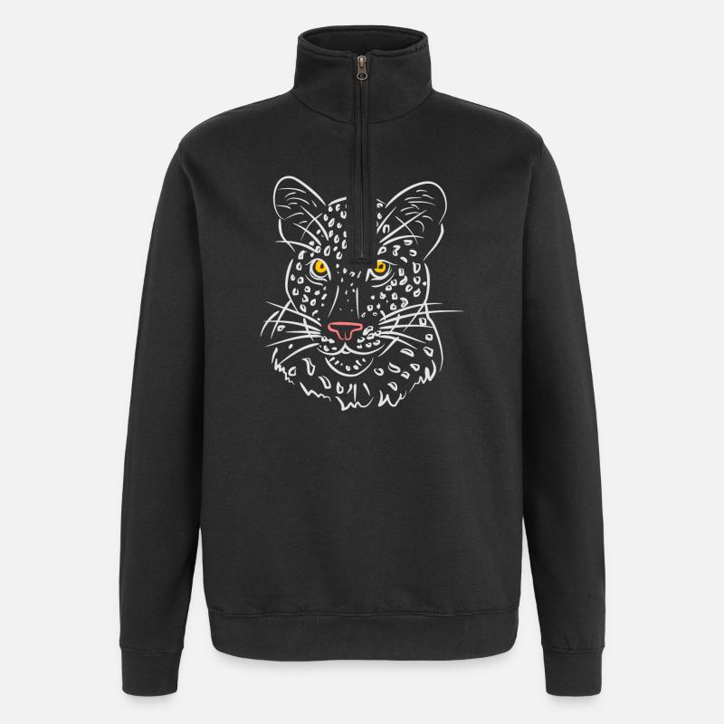 Leopardengesicht Illustration in Schwarz-Weiß - Quarter-Zip-Sweatshirt - Schwarz