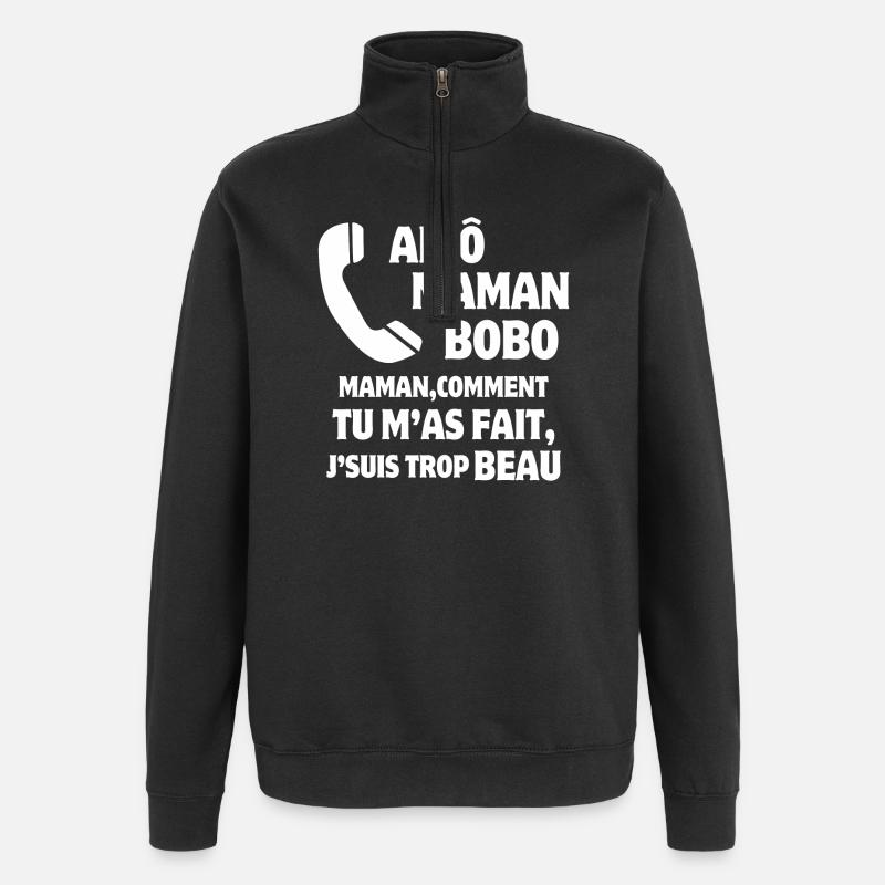 maman, super maman, beau gosse - Sweat à zip 1/4 - noir