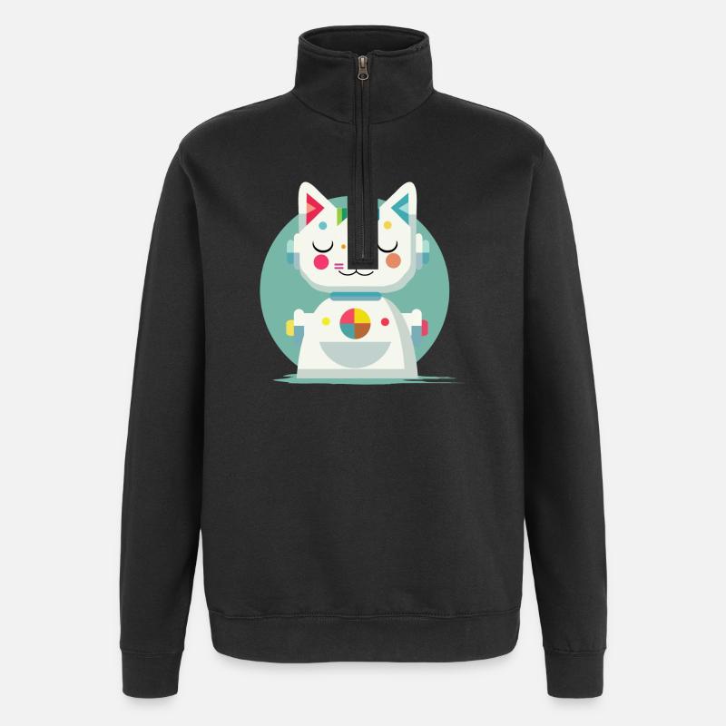 Chat robot géométrique - Illustration créative - Sweat à zip 1/4 - noir