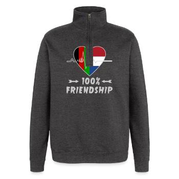 Afghanistan und Niederlande 100% Freundschaft - Quarter-Zip-Sweatshirt - Anthrazit - Vorne - AI Model Female 172 light (172cm) & AI Model Male 178 dark (178cm)