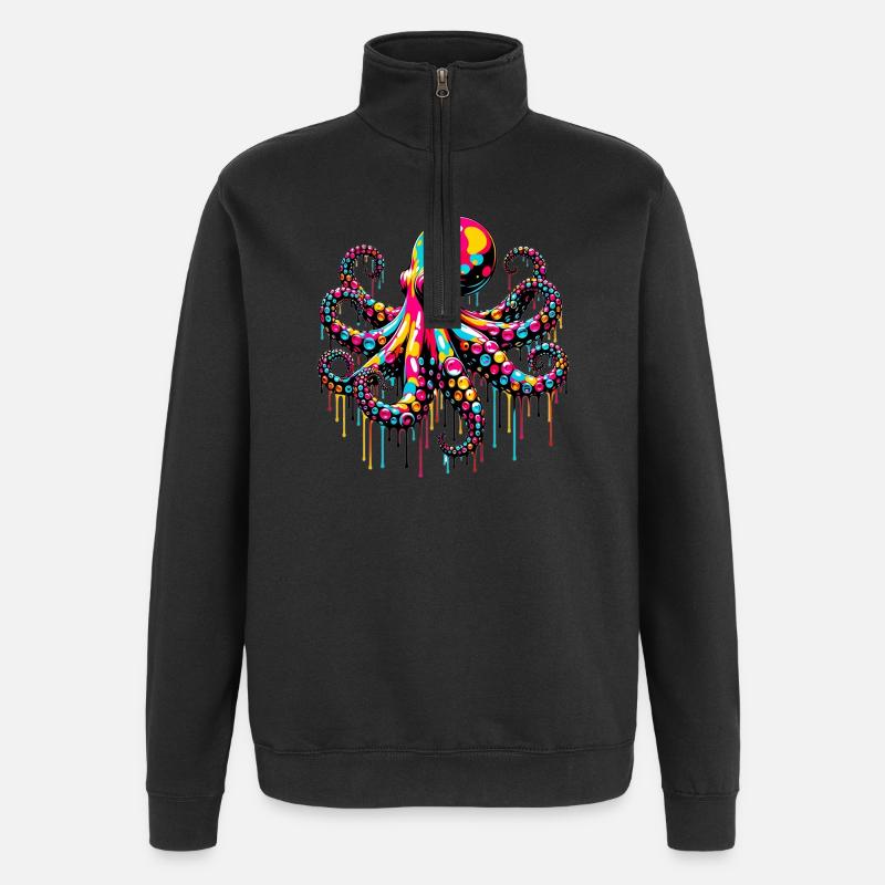Pieuvre - Sweat à zip 1/4 - noir