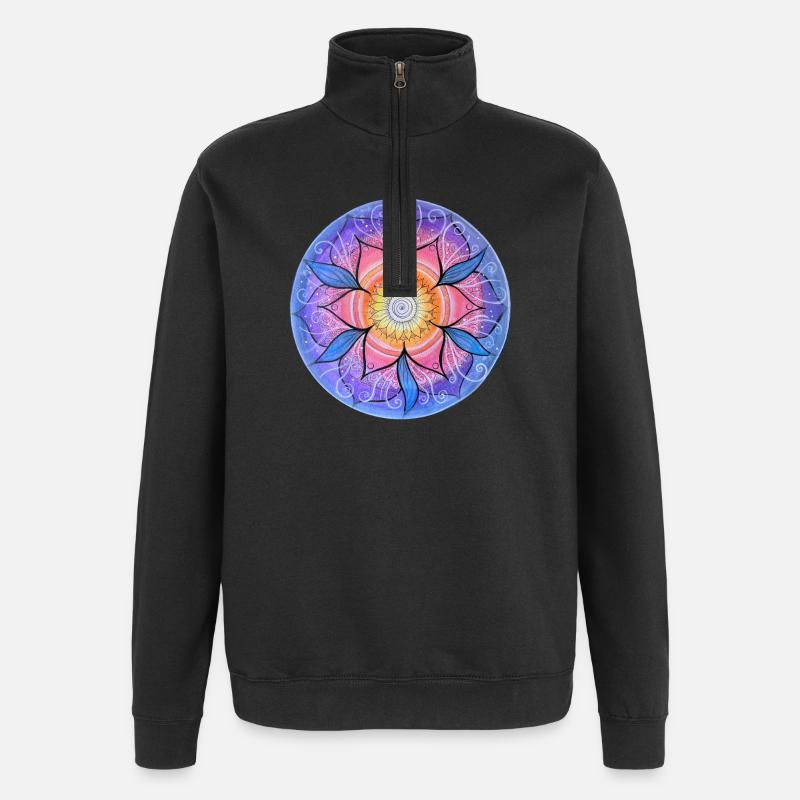 Blumenmandala in lebendigen Farben - Quarter-Zip-Sweatshirt - Schwarz