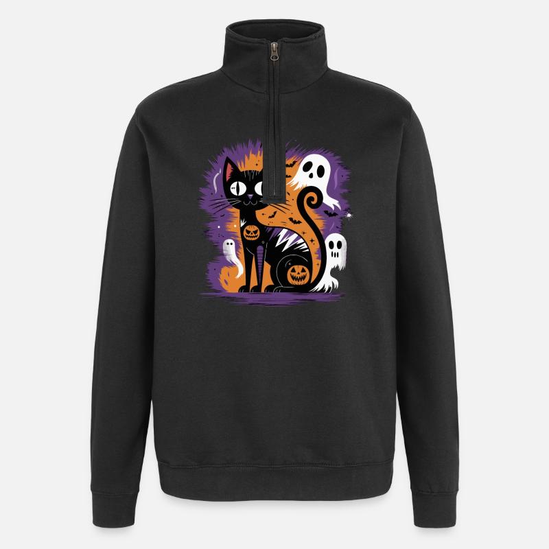 Chat d’Halloween effrayant - Sweat à zip 1/4 - noir