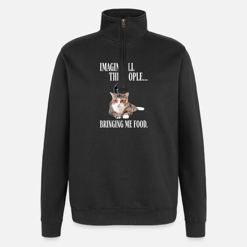 Katze mit Brille - Quarter-Zip-Sweatshirt - Schwarz
