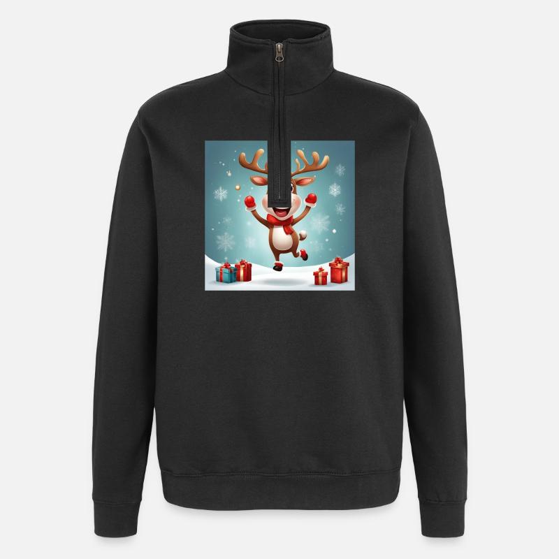 joyeux Noël, joyeuses fêtes; rennes - Sweat à zip 1/4 - noir