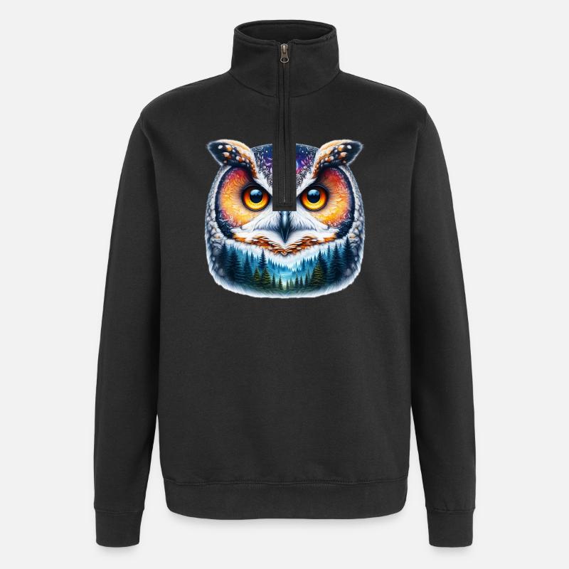 Eule - Quarter-Zip-Sweatshirt - Schwarz