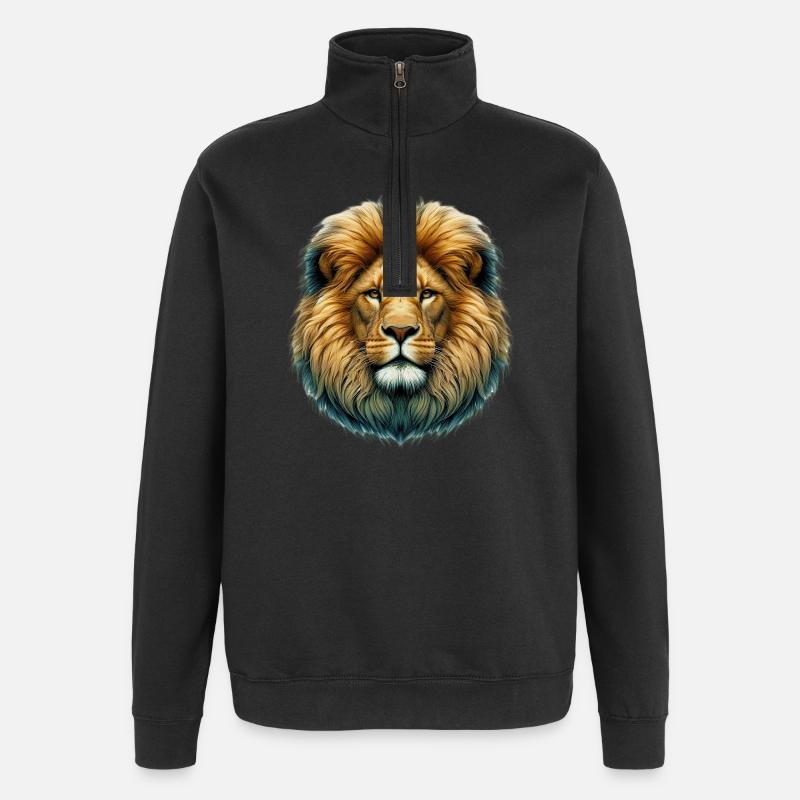 Lion - Sweat à zip 1/4 - noir