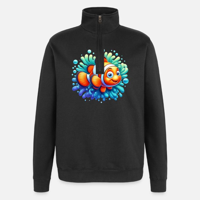 Poisson-clown - Sweat à zip 1/4 - noir